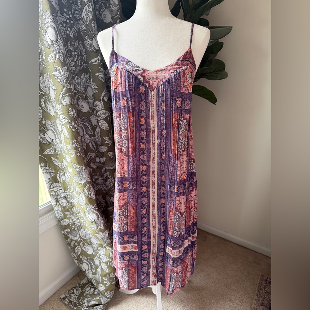 Lucky Brand Purple and Coral Boho Midi Slip Dress